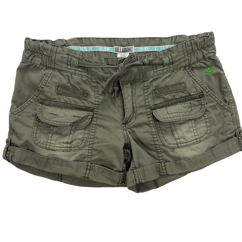 Billabong Cargo Shorts Olive Green Low Rise Utility Y2K Women's Size 3 Cotton